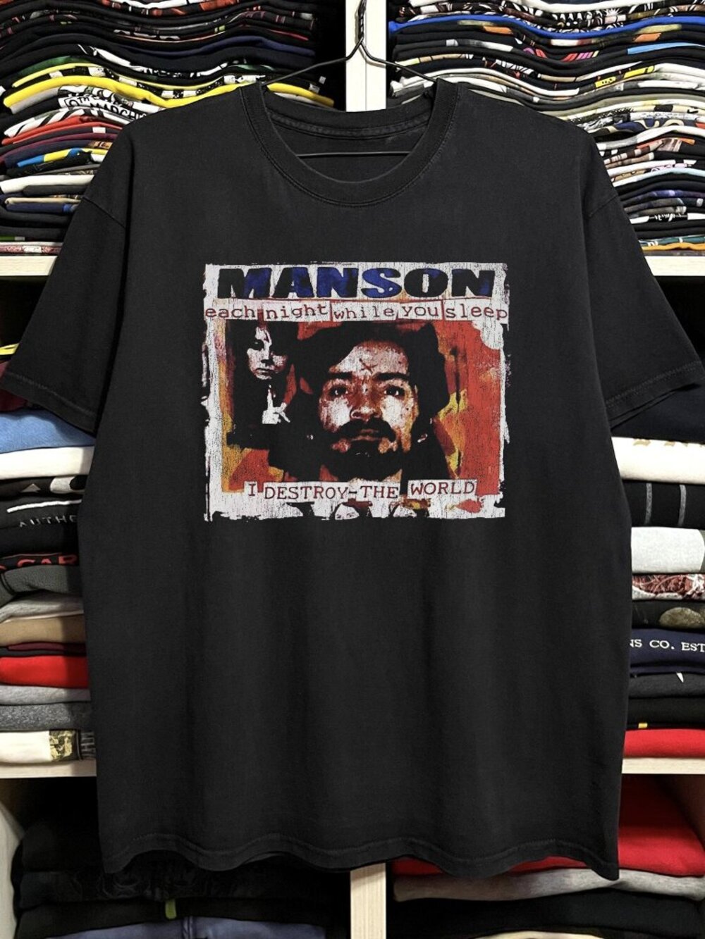 90s Charles Manson  Black Tee